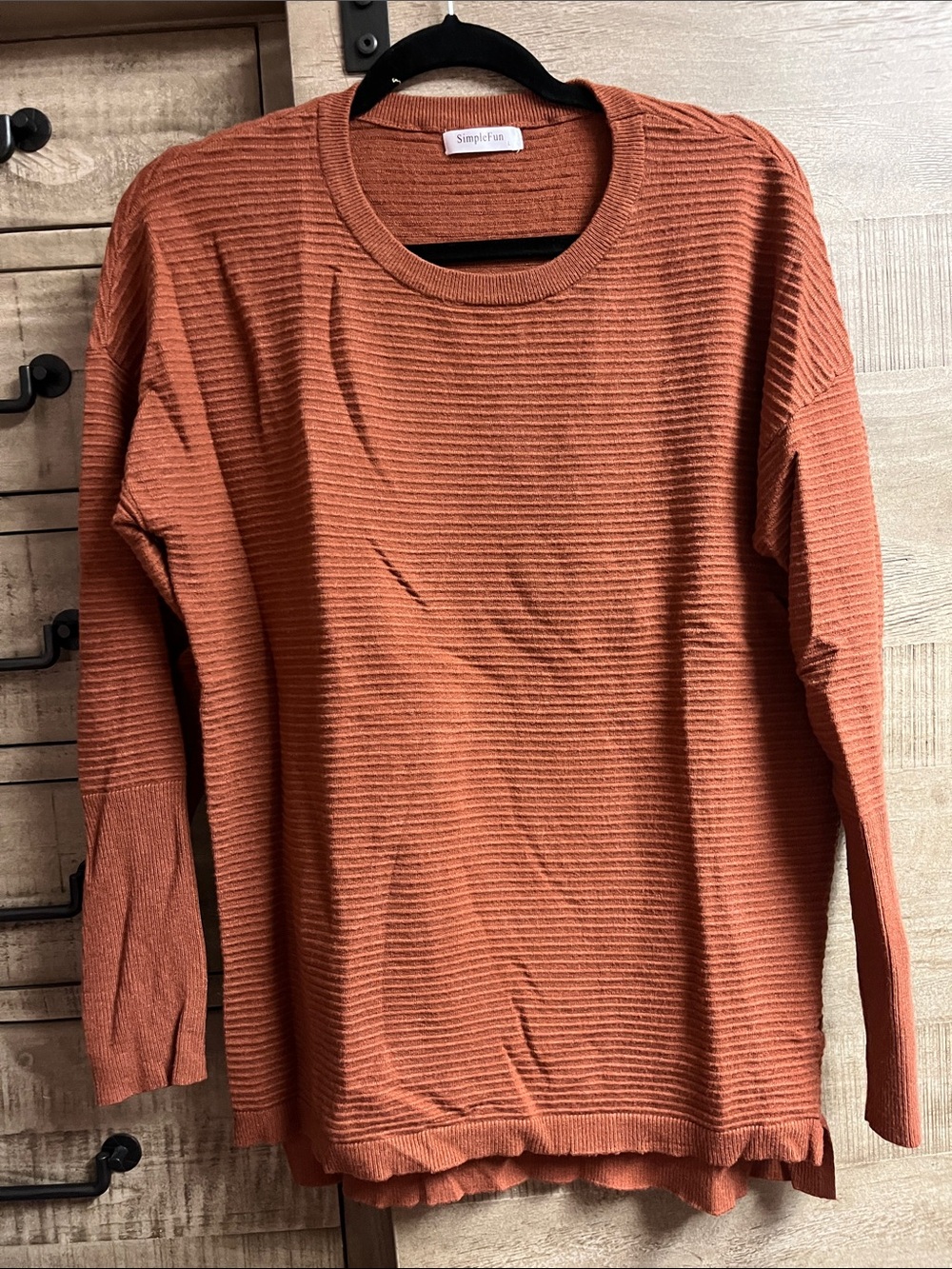 Simple Ribbed Crewneck Sweater in Rust